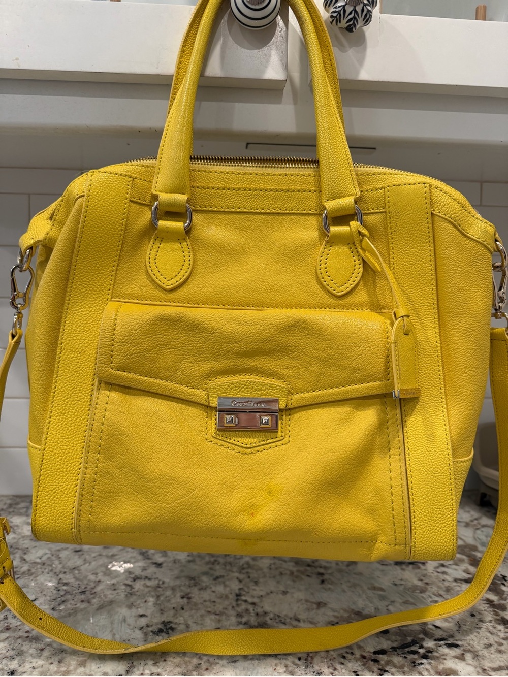Cole Haan Yellow Leather Satchel with Front Pocket